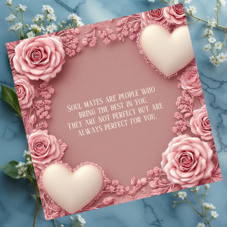 Carte Romantic Love Quote Soulmates Pastel Roses Hearts 