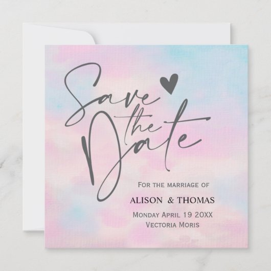 Carte Romantic Pastel Save The Dates – Soft Pink & Blue  (Devant)