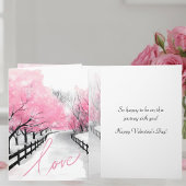 Carte Romantic Pink Snow Scene Valentine's Day Card