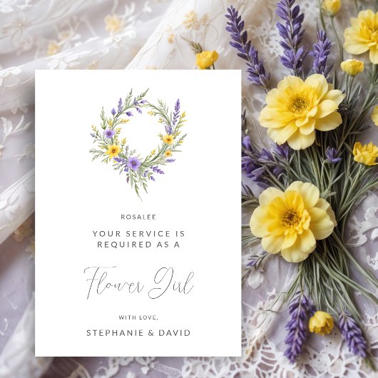 Carte Romantic Simple Yellow Lavender Wreath Flower Girl