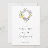 Carte Romantic Yellow Lavender Wreath Junior Bridesmaid (Devant)