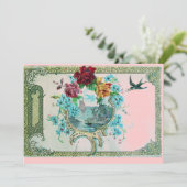 Carte ROMANTICA 3 Fleur Bleu Rose Fête de Mariage (Debout devant)