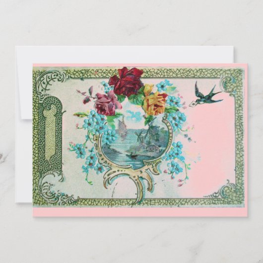 Carte ROMANTICA 3 Fleur Bleu Rose Mariage Fête (Devant)