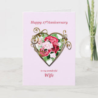 Carte Romantique 17e anniversaire Mariage Roses peints