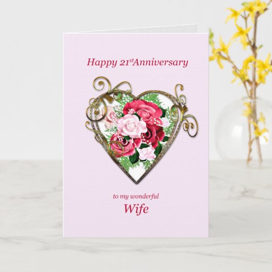 Carte Romantique 21e anniversaire de Mariage Roses peint (Fleur jaune)