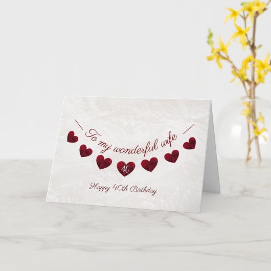 Carte Romantique 40e anniversaire Red Heart Bunting femm (Fleur jaune)