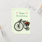 Carte romantique Anniversaire avec Vélo Fleurs (Devant/Arrière en situation)
