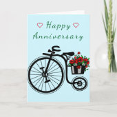 Carte romantique Anniversaire avec Vélo Fleurs (Devant)