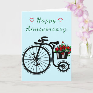 Carte romantique Anniversaire avec Vélo Fleurs
