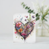 Carte romantique avec fleurs à l'aquarelle et cœur (Debout devant)