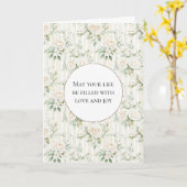 Carte Romantique Blush White Rose Floral Stripes Mariage (Fleur jaune)