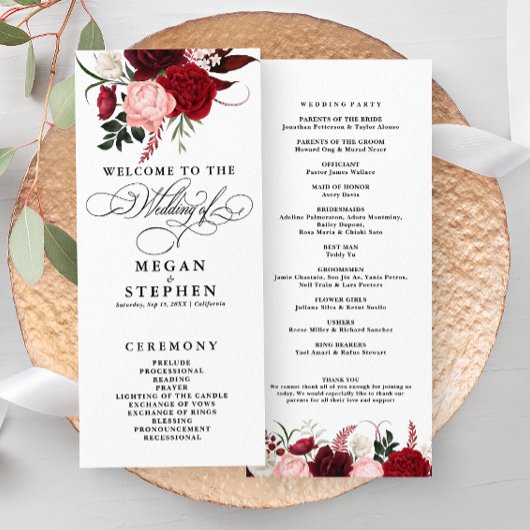 Carte Romantique Couleur d'eau Bourgogne Floral Programm