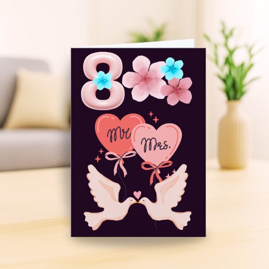Carte romantique du 8e anniversaire avec des colom