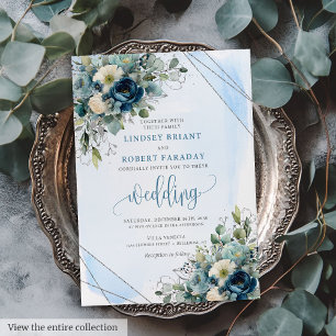 Carte romantique Dusty Blue Silver Faire-part de m