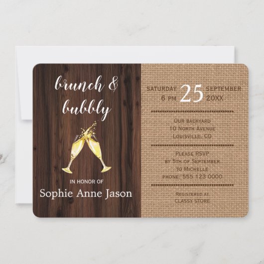 Carte Romantique Floral Burlap Vieux grange Brunch (Devant)