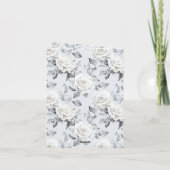 Carte Romantique Gris Argent Blanc Rose Floral Merci (Dos)