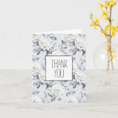 Carte Romantique Gris Argent Blanc Rose Floral Merci (Fleur jaune)