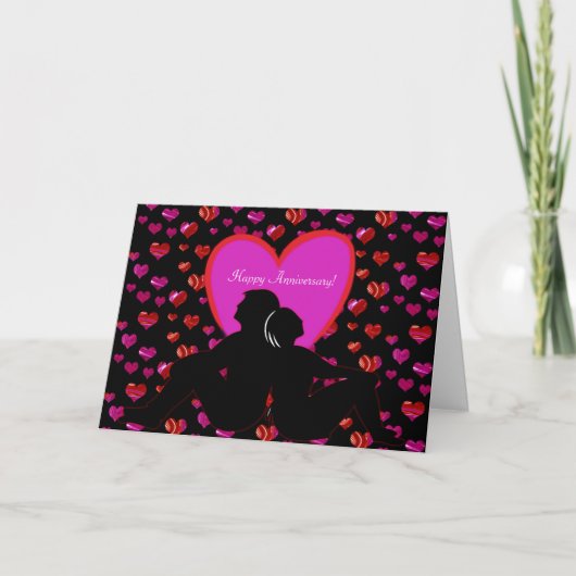 Carte Romantique heureux Anniversaire Couple Avec Coeurs (Devant)