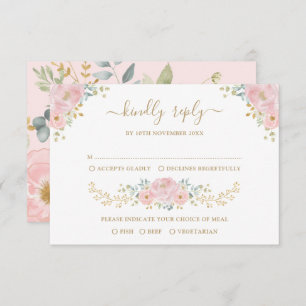 Carte Romantique Pastel rose Botanique Mariage floral RS