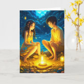 Carte Romantique Saint Valentin Anime Couple (Fleur jaune)