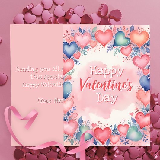 Carte Romantique Saint Valentin Aquarelle Coeurs