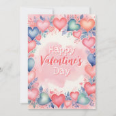 Carte Romantique Saint Valentin Aquarelle Coeurs (Devant)
