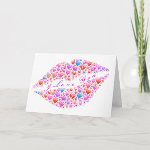 Carte romantique Saint Valentin Coeurs Baiser Lips