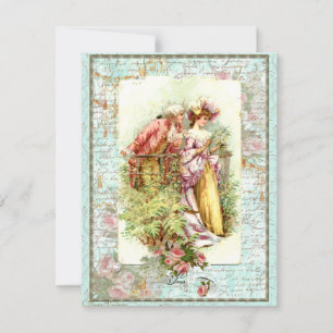 Carte Romantique Vintage Regency Couple avec Roses