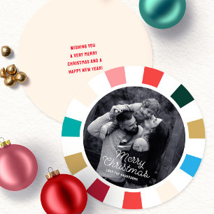 Carte Ronde de Noël à Motif Damier Coloré Moderne