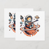 Carte Ronron cosmique - Chat guitariste astro (Devant / Derrière)