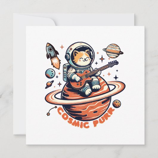 Carte Ronron cosmique - Chat guitariste astro (Devant)