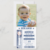 Carte Rookie Baseball Photo Blue Boy Anniversaire Invita (Devant)