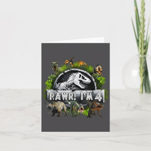 Carte Roooar j'ai 4 ans Anniversaire T Rex Dinosaure Drô