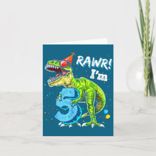 Carte Roooar j'ai 5 ans 5e anniversaire T Rex dinosaure