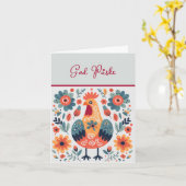 Carte Rooster Orange Jaune Turquoise Dieu Påske (Fleur jaune)