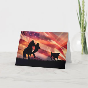Carte Roping American Cowboy avec cheval et Steer