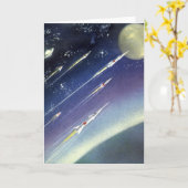 Carte Roquettes de science-fiction vintages dans l'espac (Fleur jaune)