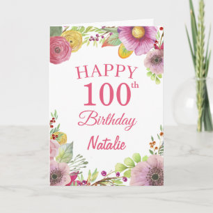 Carte rose 100e Anniversaire Fleurs florales