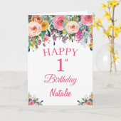Carte rose 1er Anniversaire Fleurs florales (Fleur jaune)