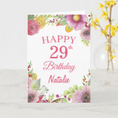 Carte rose 29e Anniversaire Fleurs florales (Fleur jaune)