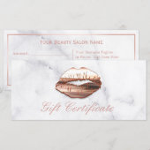 Carte rose 3D Gold Lips Beauty Salon Certificat cadeau (Devant / Derrière)