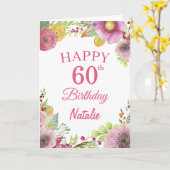 Carte rose 60e Anniversaire Fleurs florales (Fleur jaune)
