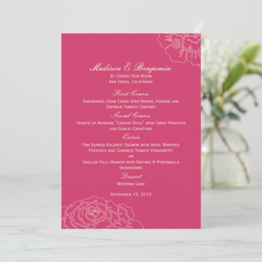 Carte Rose à la carte de mariage du jardin - rose (Debout devant)