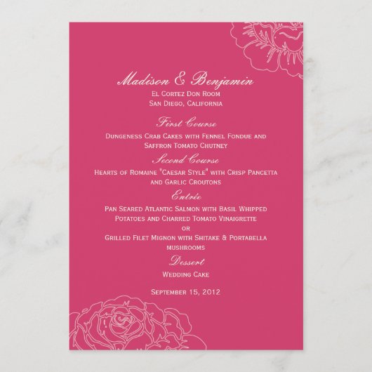 Carte Rose à la carte de mariage du jardin - rose (Devant)