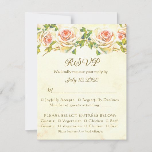 Carte Rose antique 4,25 x 5,5 RSVP 1 (Devant)