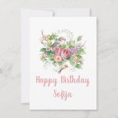 Carte Rose Aquarelle Fleur Oiseau (Devant)