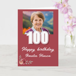 Carte Rose aquarelle rouge Photo 100e anniversaire 