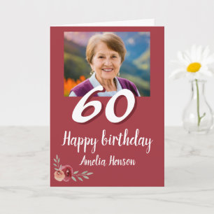 Carte Rose Aquarelle Rouge Photo 60e Anniversaire