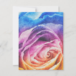 Carte Rose arc-en-ciel aquarelle