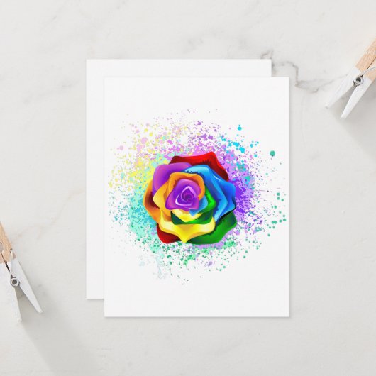 Carte Rose arc-en-ciel coloré (Devant/Arrière en situation)